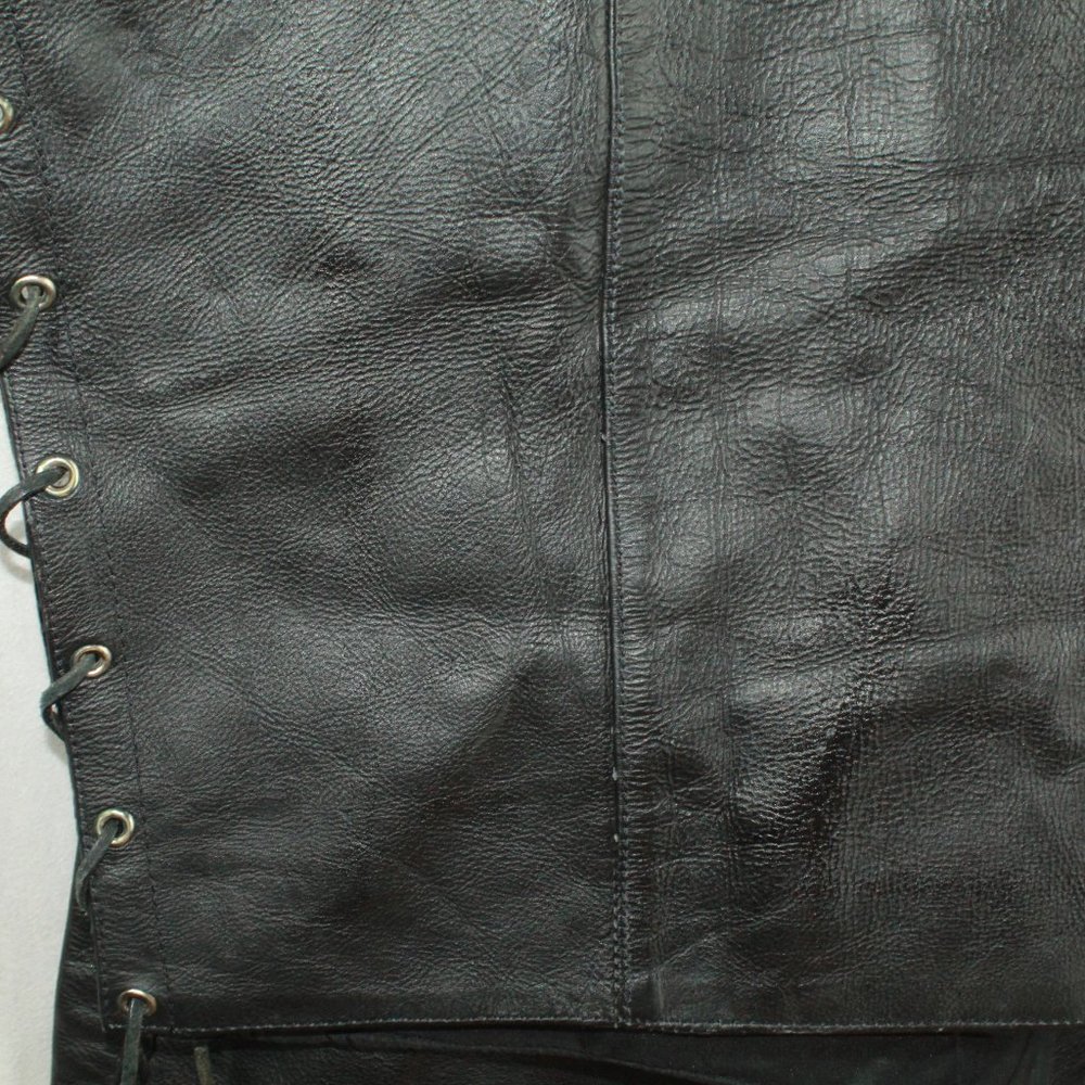 Hot Leathers Black Leather Snaps Soft Lining Braided Trim Biker Vest XXL - Picture 5 of 7